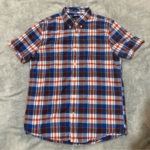 American Eagle Outfitters Short Sleeve Red White Blue Casual Dress Shirt
